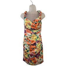 Lauren Ralph Lauren Floral Ruched Sheath Dress Women's Size 6 Yellow Orange