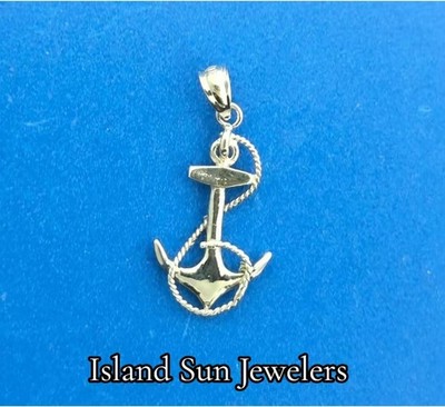 14K White Gold Anchor Pendant 3D