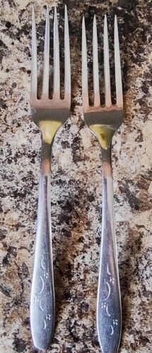 Vtg Mardi gras Stainless Flatware 2 Dinner Forks MCM Replacement