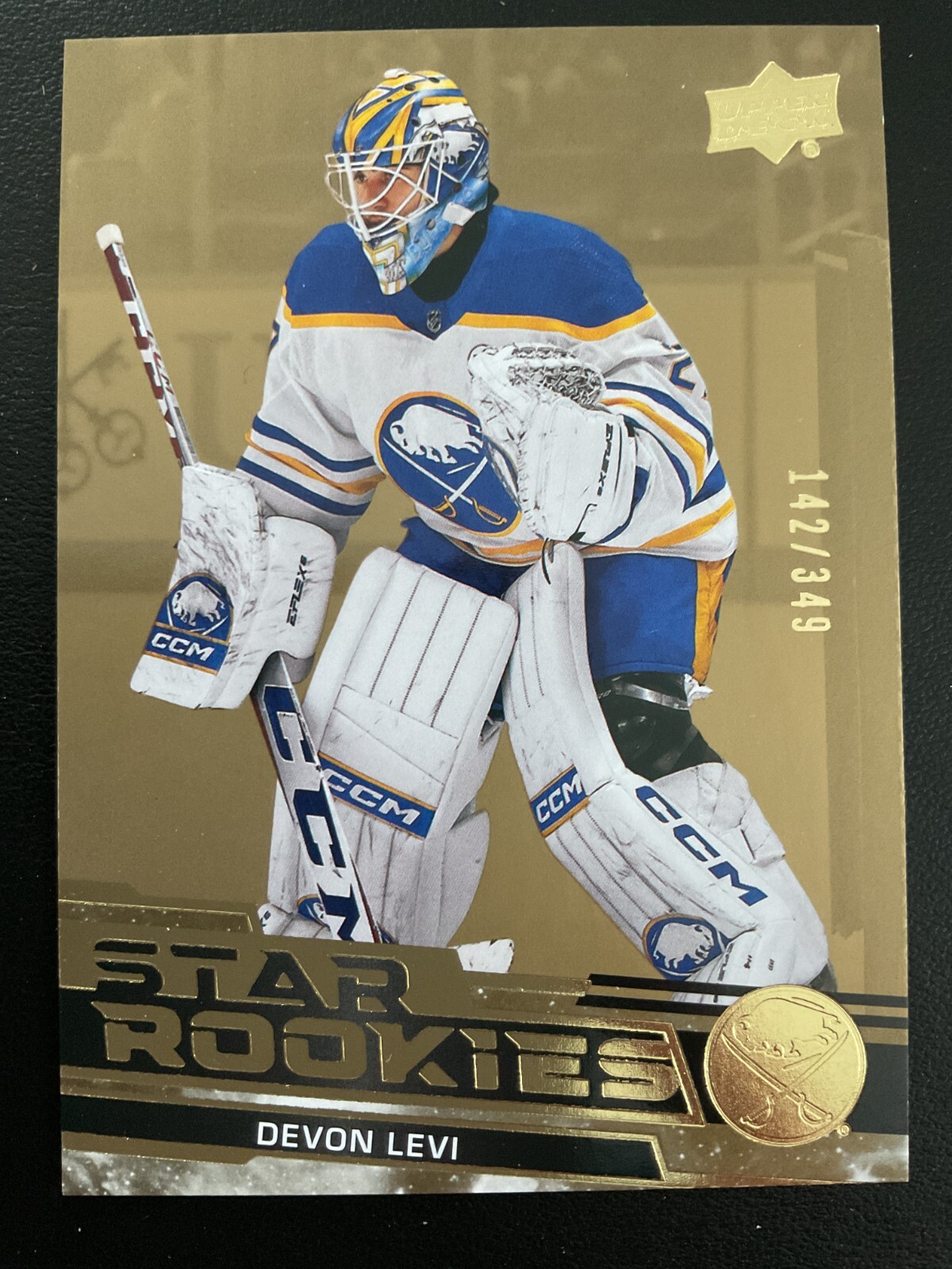 Devon Levi 2023-24 Upper Deck Star Rookies Gold Parallel RC Card #142/349