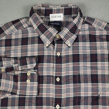 Nautica Shirt Mens Size 2XL Blue Red Plaid Casual Button Up Long Sleeve STAINED