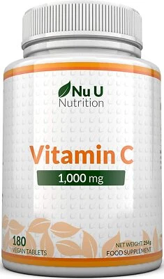 NU U NUTRITION Vitamin C 1000 mg Vitamine C Cure 6 Mois/180 comprimés Complément alimentaire