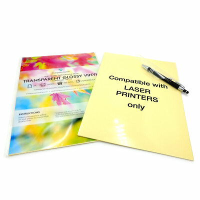 A4 Transparent Vinyl Aufkleber Papier Klar Glänzend Blatt Laser Bedruckbar Nur