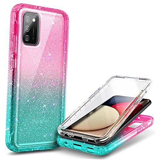 NZND Case for Samsung Galaxy A03S with [Built-in Screen Glitter Pink/Aqua