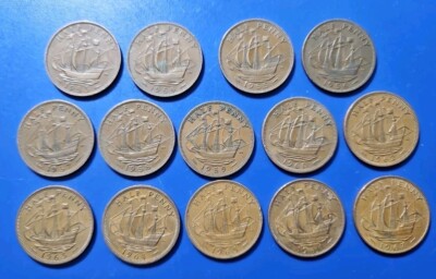 1953, 1954-1967 (Lot Of 14) Great Britain Half Penny - (KM