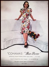 Vintage 1944 Cohama's Rose Shower Women's Fashion Floral Fabric Dress PRINT AD