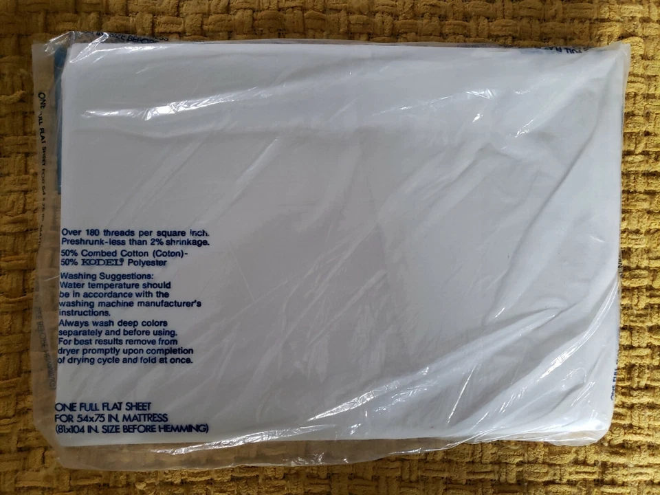 ВИНТАЖНЫЙ полный плоский лист Burlington No Iron Percale для матраса 54x75 ЗАПЕЧАТАННЫЙ - Изображение 2 из 4