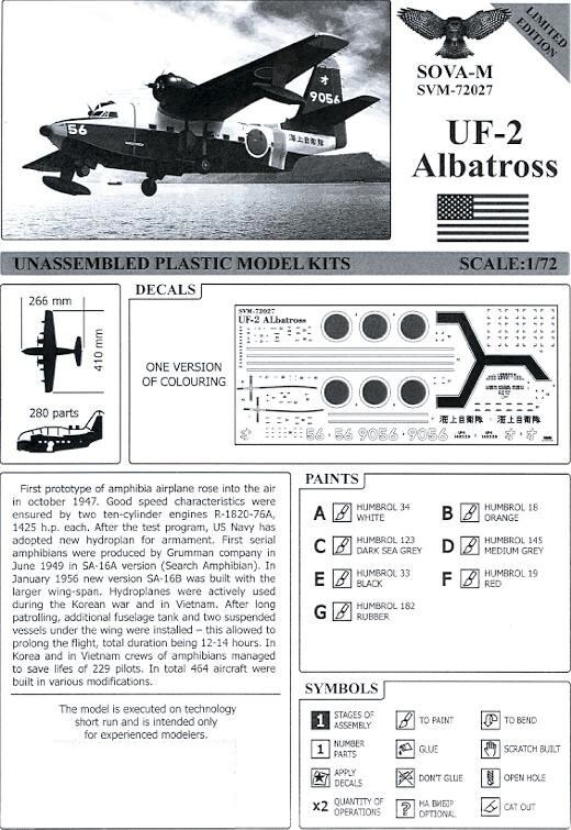 Maquette GRUMMAN UF-2 ALBATROSS – Japan A.F. – SOVA-M 1/72 (Kit Plastique)