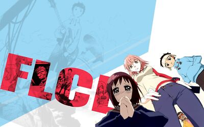 Anime flcl girls lowangle typography Playmat Game Mat Desk