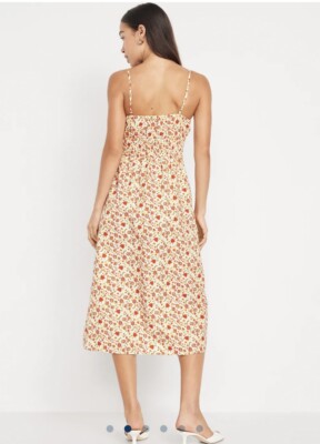 old navy cream floral dress Fit & Flare Sleeveless Smocked Cami Midi Dress