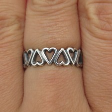 925 Sterling Silver Vintage Heart All Around Band Oxidized Ring Size 8