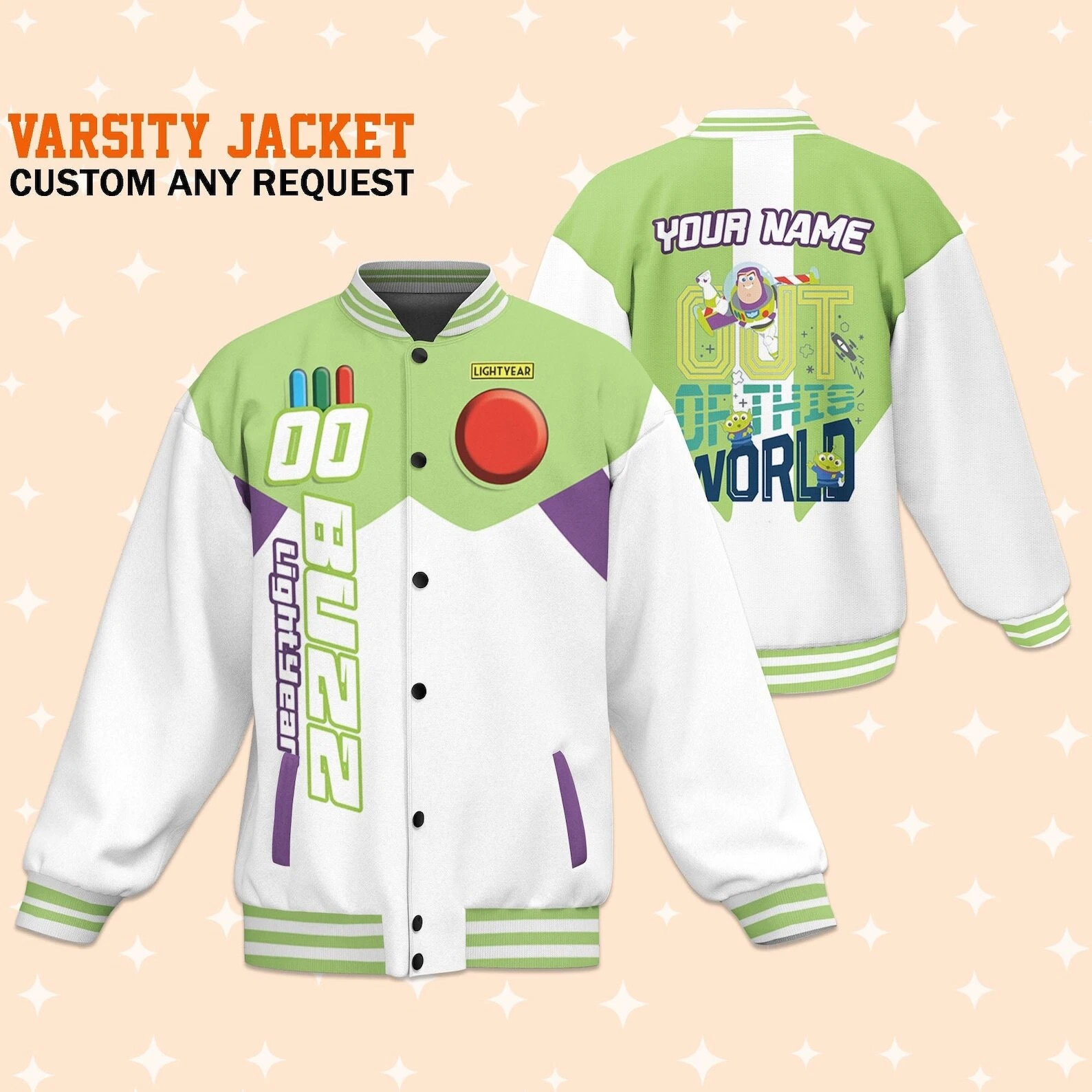 Custom Toy Story Buzz Lightyear Baseball Jacket, Adult Varsity Jacket