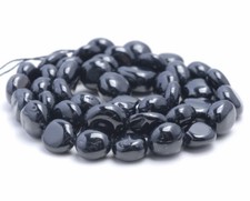 8-9MM BLACK TOURMALINE GEMSTONE ROUND FLAT NUGGET LOOSE BEADS 15.5"