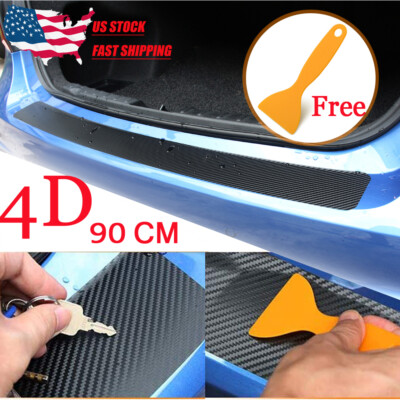 Universal 4D Carbon Fiber Car Rear Bumper Trunk Tail Lip Protect Decal ...