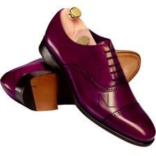 Handmade Men's Brown Color Oxford Cap Toe Genuine Leather Lace Up Formal Shoes