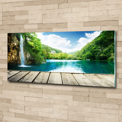 Glas-Bild Wandbilder Druck auf Glas 125x50 Deko Landschaften Wasserfall im Wald