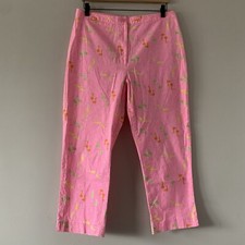 Vintage Lilly Pulitzer Pants Womens 12 Pink Bird Print White Label Preppy Resort