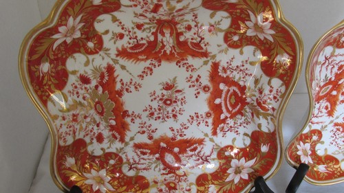 PAAR ANTIKE CHAMBERLAINS WORCSTER GOLD ORANGE FLORAL 8 1/4" D X 1 3/4" H SCHALEN - Bild 3 von 7