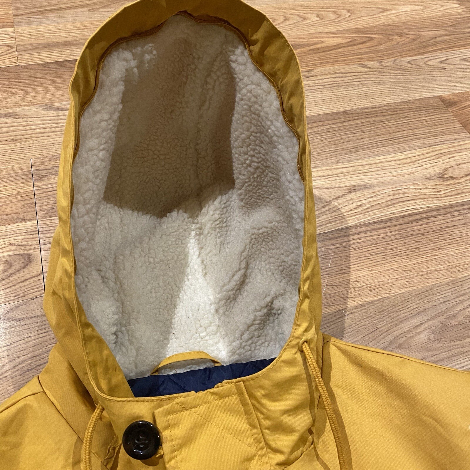 Forever 21 Sherpa Fur Yellow Parka Coat Button Fur Zi… Gem