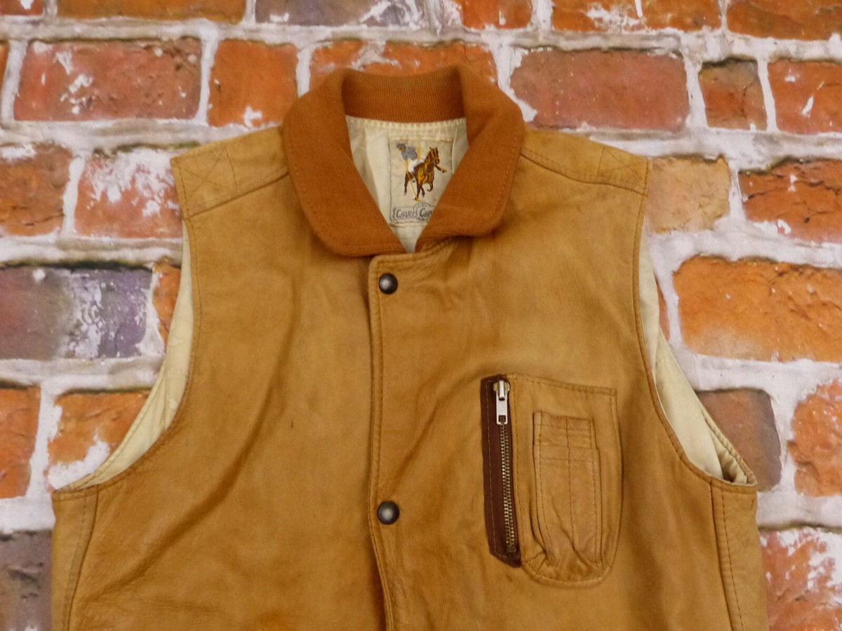 Charles Chevignon Paris Vintage A2 Leather Vest Beige Size S Charles Chevignon Paris Vintage A2 Leather Vest Beige Size S