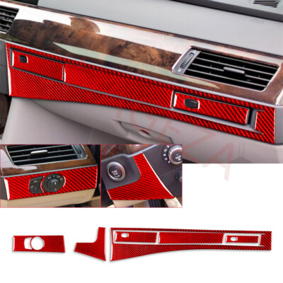 6×Red Carbon Center Console Dashboard Panel Cover for BMW 5 Series E60 2004-2010