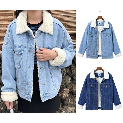 Donna Sherpa IN Pile Foderato Giacca di Jeans Larga Goccia Spalla Top  Inverno | eBay
