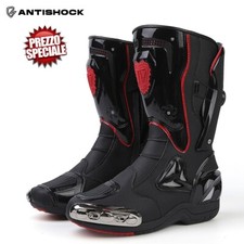 Stivali Moto Sportivi Protettivi in Pelle Anticaduta Protezione Gamba con Zip CE