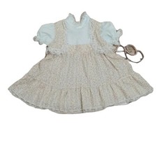 Vintage Pinafore Dress Girls 3T Floral Lace Cottage Chintz Holiday Prairie Cream
