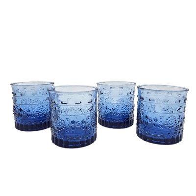 Mikasa Tender Leaves Cobalt Blue Low Ball Glass 3.5'' Tall 