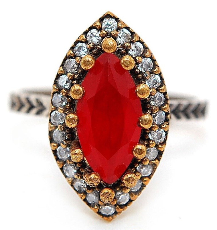 Ottoman 3CT Fire Garnet 925 Sterling Silver Ring Sz 7.5 HB1-7