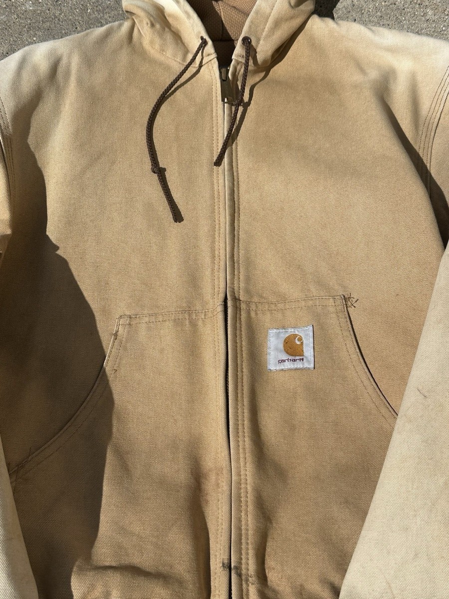 Vintage Carhartt Jacket JR106 Size Med Tan Duck Hooded Thermal