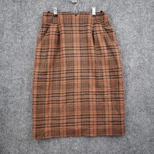 VINTAGE Evan Picone Skirt Women 10 Brown Midi Worsted Wool Houndstooth Plaid USA