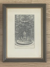 Original Etching Signed in Plate “L. e Clerc f.” Garden Fountain Monument Scene