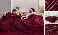 Oversized King Fleece Blanket 120x120 inches, 120"x120" Checkered Burgandy Red
