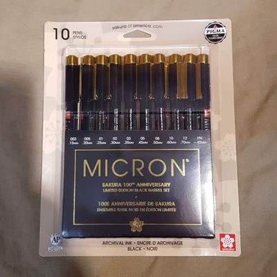 Sakura Pigma Micron 100th Anniversary Set Limited Edition 10 pens Black Barrel