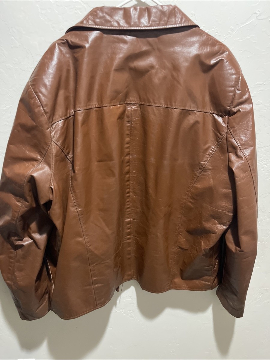 Vintage 70's Sears The Leather Shop Jacket Brown Zip Liner Size XL