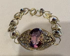 Vintage Costume Jewelry AMETHYST-like Gold Clasp BRACELET Purple Jewel Gemstone