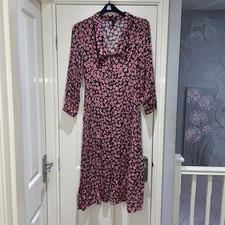 Nobody’s Child Pink Green Floral Button Collared Midi Shirt Summer Dress UK 8