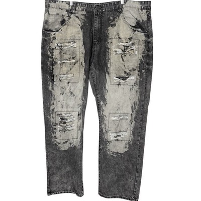 Encrypted Jeans Pants Distressed Black Gray Acid Washed Men Size 46