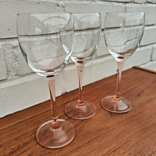 Set 3 Luminarc Rose Blush Wine Glasses Pink Stem Mid Century Modern