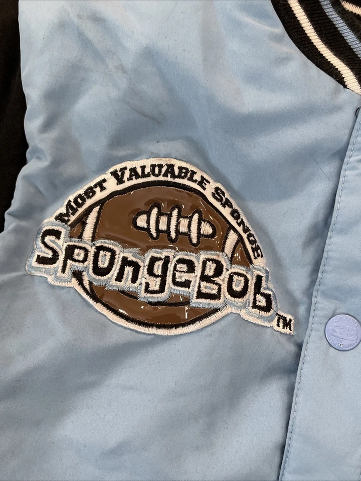 Chaqueta de fútbol americano vintage para niños Bob Esponja talla 6 azul RARA Foto 3 de 4