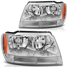 Chrome Headlamp Assembly Pair Grand Cherokee 99-04 Driver Passenger Replacement