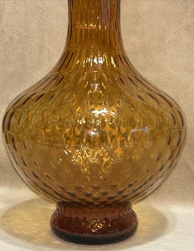 VTG MCM Amber Hand Blown Large 13.5” Empoli Glass Vase Made In Italy Block Optic - Picture 8 of 13