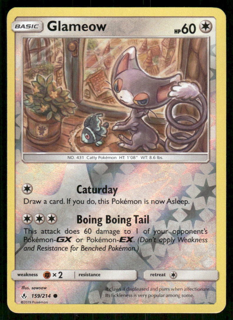 Glameow 159/214 Common Unbroken Bonds Pokemon Reverse Holo NM