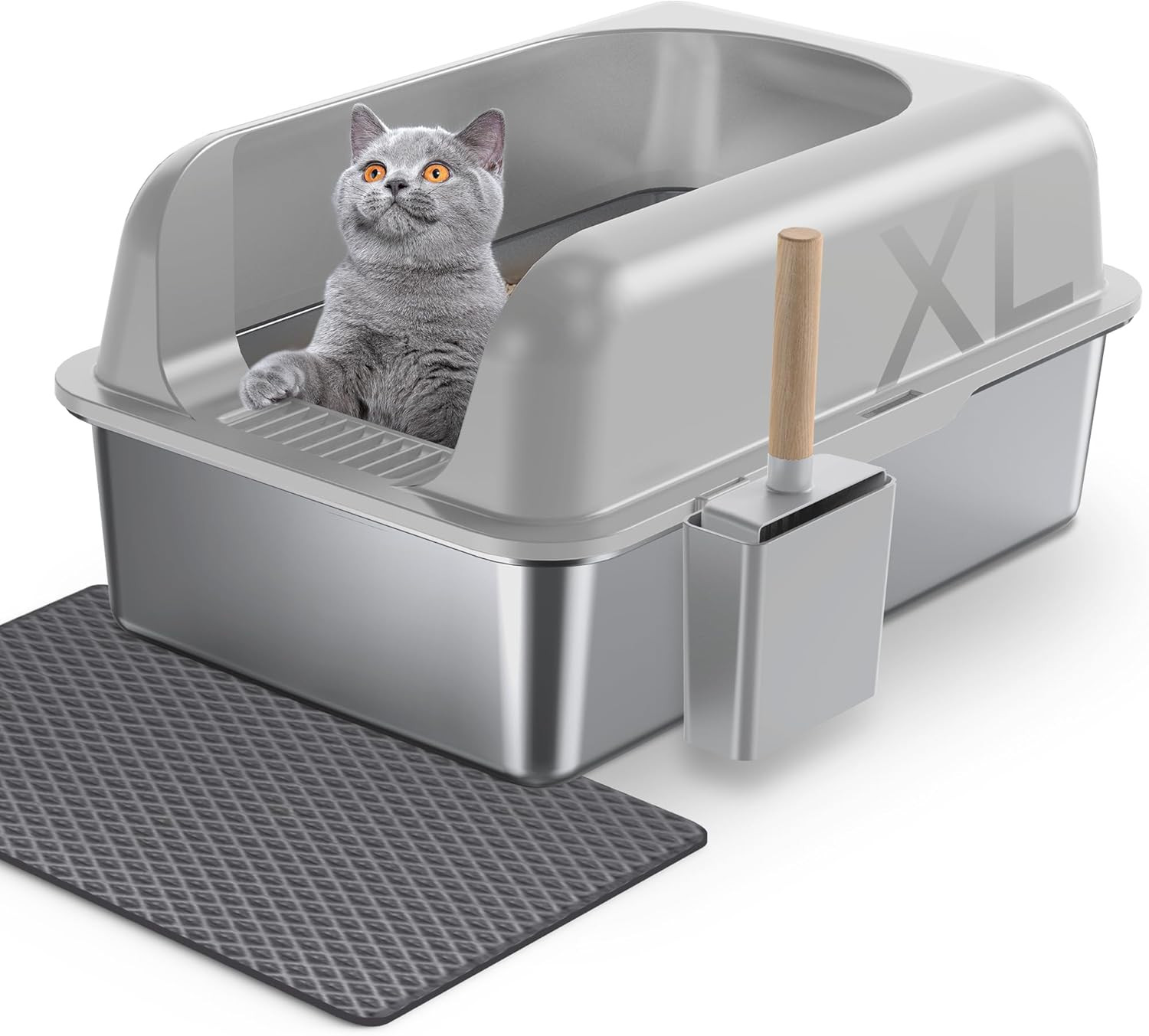 Vasca XL Inox 20L per Gatti Grandi - Lettiera Antiodore con Paletta