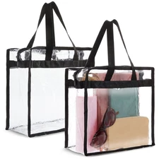 2 Pack Stadium Approved Clear Tote Bags with Handles for Beach Concert, 12x6x12"