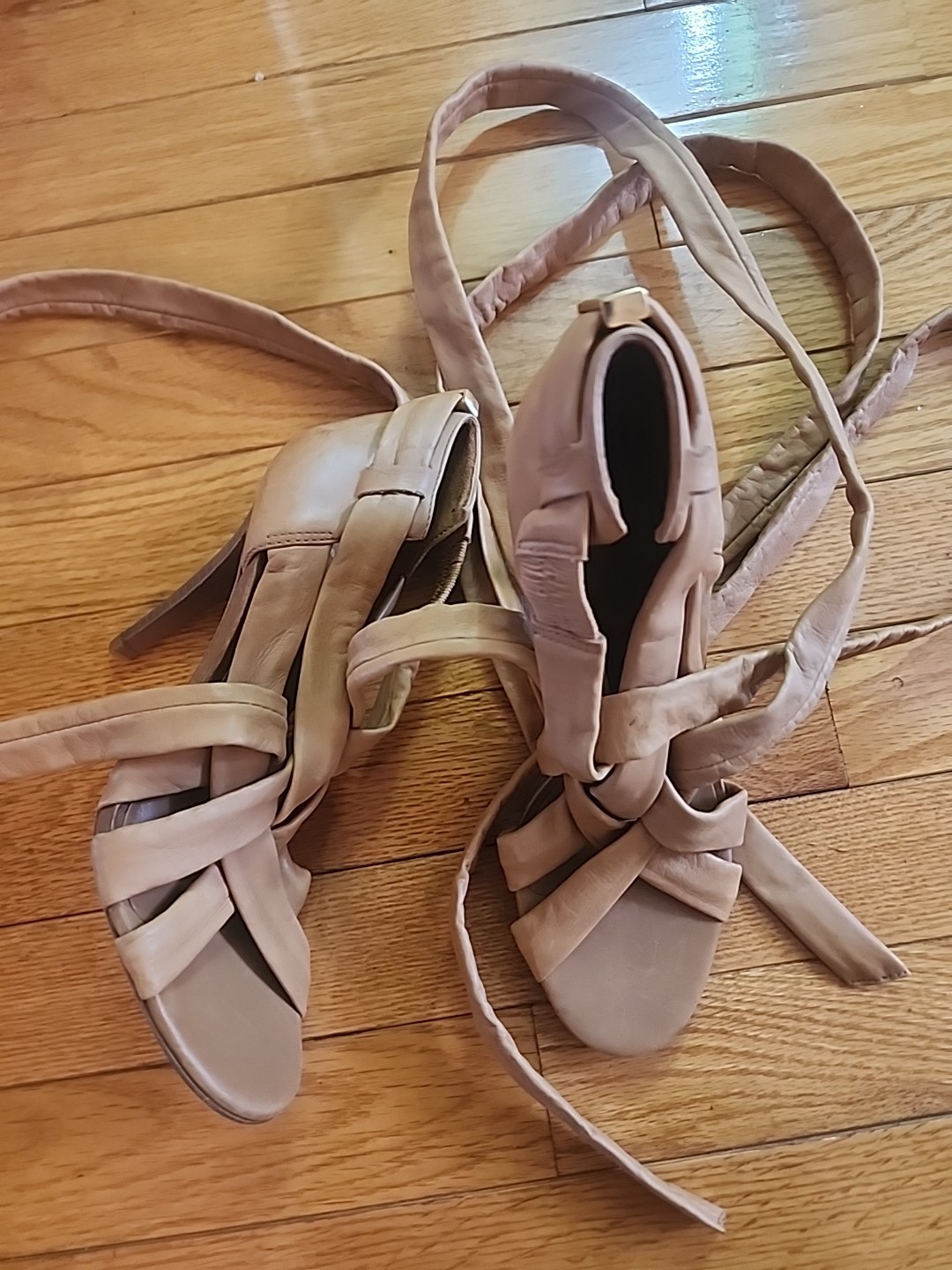 New Tory Burch Wrap Up Lounge-Baby Tan Leather  Stiletto Heels  Women's Sz 6.5 M thumbnail 3