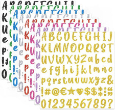 648 Pieces 8 Sheets Letter Stickers Glitter Small Self Adhesive Alphabet Number