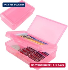 Pencil Case, Double Layer Large Capacity Pink Plastic Pencil Box, Clear Crayon B