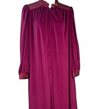 Gilligan OMalley Nightgown Robe House Dress Sz S Burgundy Velour Vintage 1970s